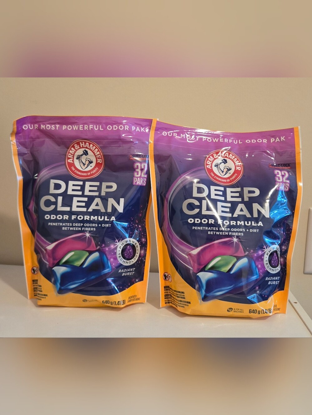 Arm Hammer Deep Clean Odor Formula Laundry Packs Set (2 Packs 32 Pods Ea)